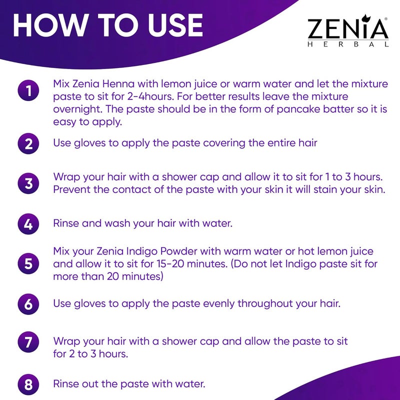 Zenia Indigo Powder for Hair and Beard Dye - 100% Pure and Natural Indigo Powder - 100g - Image 5